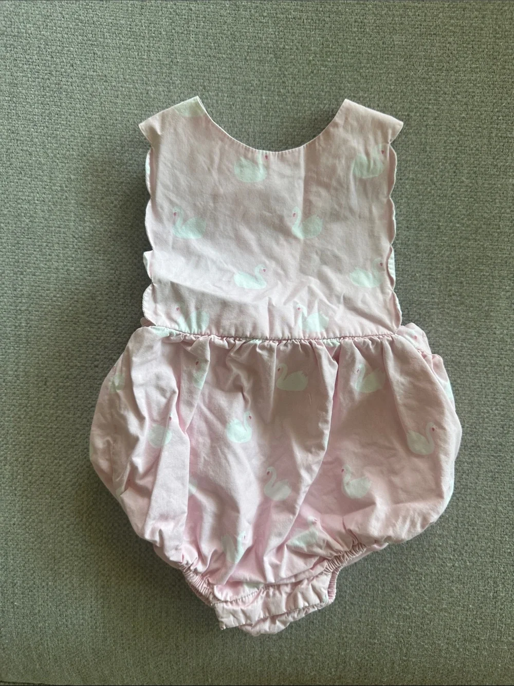 Jacadi Pink Swan Print Bubble Romper 6m
